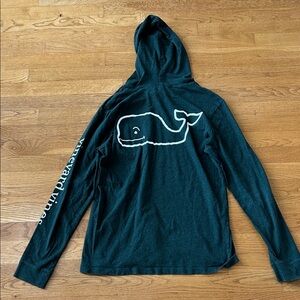 Vineyard Vines Dark Emerald Green Pullover Pocket Hoodie with Whale - Mens Small